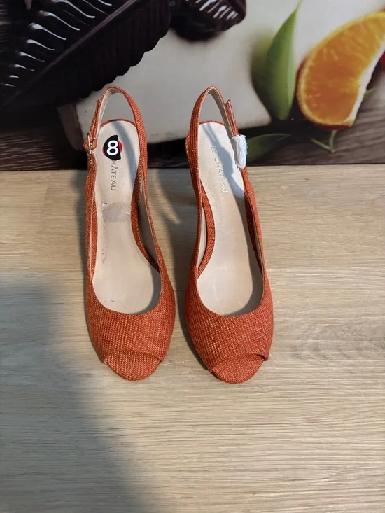 Le Château Orange Glitter Slingback Heels Peep Toe Elegant Size 8 - Picture 3 of 11